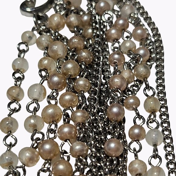 Elegant Faux Pearl Chunky Popcorn Multi Strand Chain Statement Necklace - Picture 4 of 9